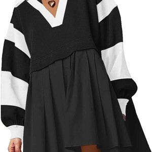 Women’s Oversized Patchwork Sweatshirt Dress Long Sleeve Casual Wear